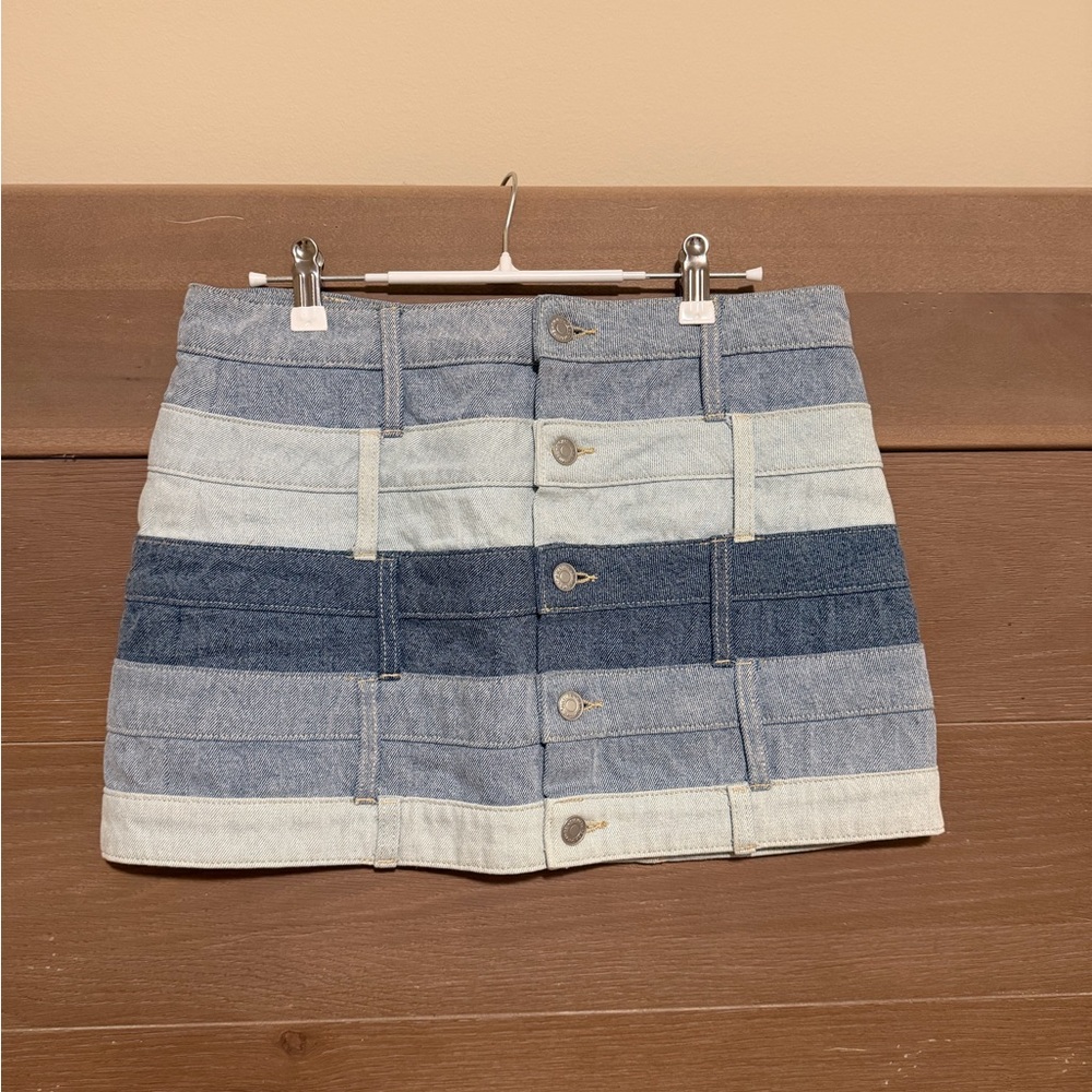 Belt loop Denim Mini Skirt - Light Blue & Dark Blue